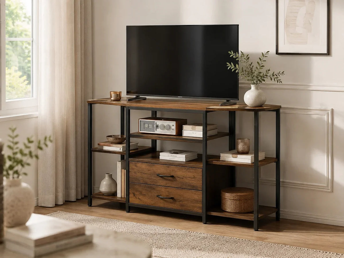 How to Create a Warm Living Room with an Open-Shelf TV Stand
