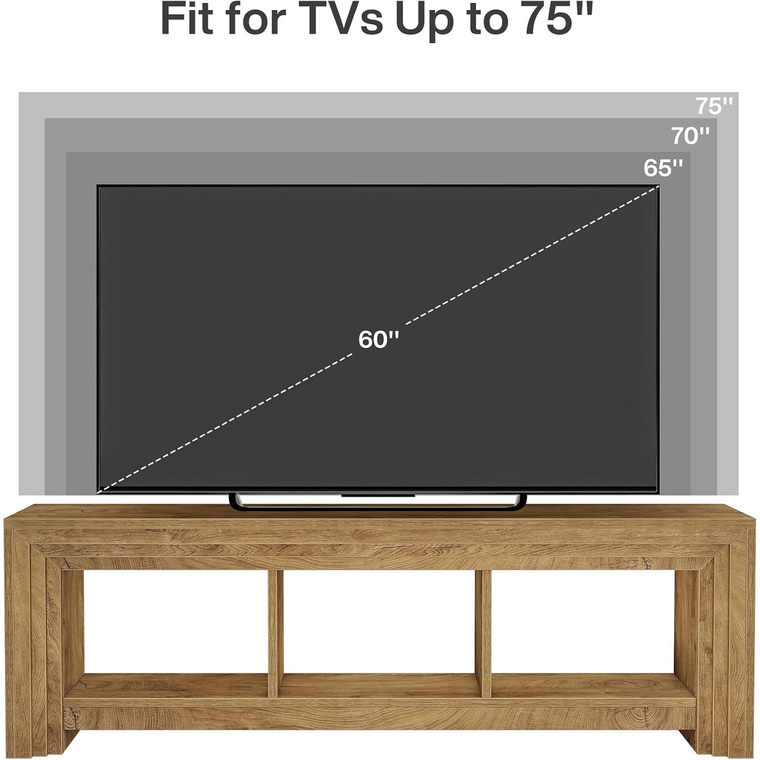 63' TV Stand for TVs Up to 75 Inches, Farmhouse Entertainment Center with Open Storage, Media Console for Living Room, Natural Wood