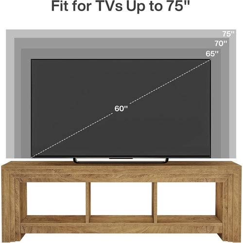 63' TV Stand for TVs Up to 75 Inches, Farmhouse Entertainment Center with Open Storage, Media Console for Living Room, Natural Wood