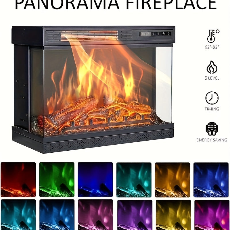 Distressed White 59-Inch Fireplace TV Stand with 3-Sided Glass, 12 Color Options, And Enclosed Storage with Doors, Fits Tvs Up to 65 Inches