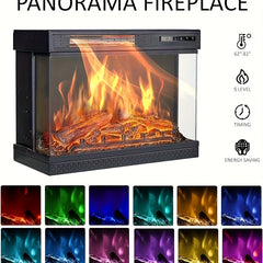 Distressed White 59-Inch Fireplace TV Stand with 3-Sided Glass, 12 Color Options, And Enclosed Storage with Doors, Fits Tvs Up to 65 Inches