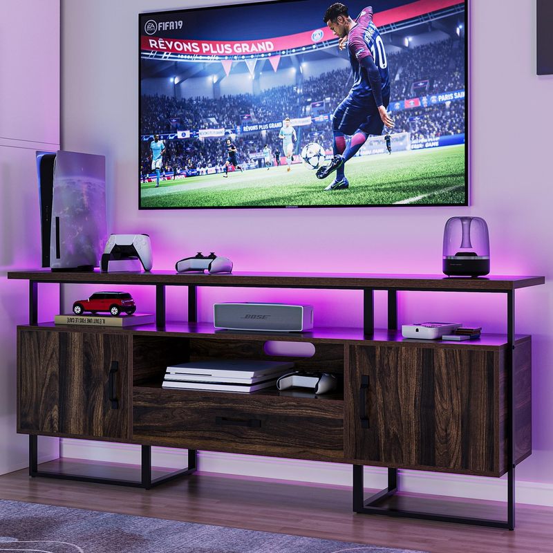 IDEALHOUSE TV Stand for 65 Inch TV, Farmhouse Entertainment Center with Storage Cabinets, Drawer & Open Shelves, TV Console Table for Living Room, Bedroom