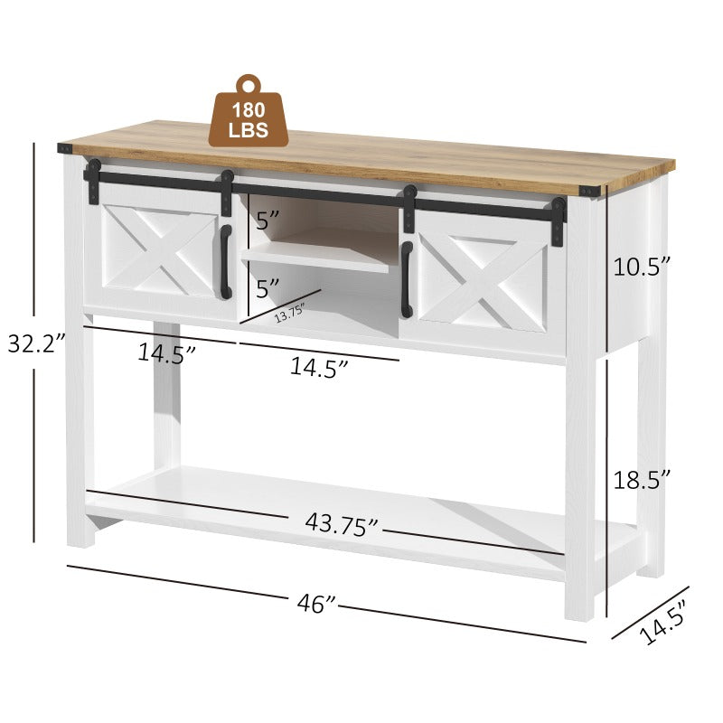 Modern Farmhouse TV Stand Compatible for 50-Inch TVs with Sliding Barn Doors & Adjustable Shelves, Media Console with Storage Cabinets, Space-Saving Design Suitable for Living Room & Bedroom, Easy Assembly