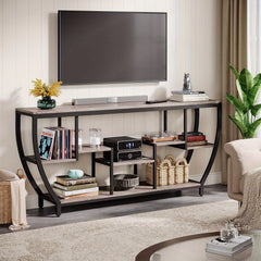 70.9" Extra Long TV Stand for up to 80" TVs, Heavy-Duty Entertainment Center with Storage Shelves, Rustic Brown Media Console - Sturdy MDF & Metal Construction, Living Room, Bedroom, Home Theater Furniture - Easy Assembly, Tv Console for Living Room, Bed