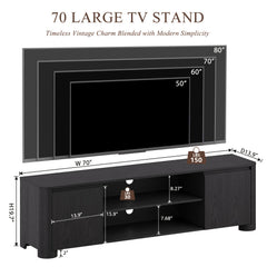 Modern 70" TV Stand for TVs Up to 80, Wooden Entertainment Center with Rounded Corners Design and Thickened Base for Living Room, Hallway