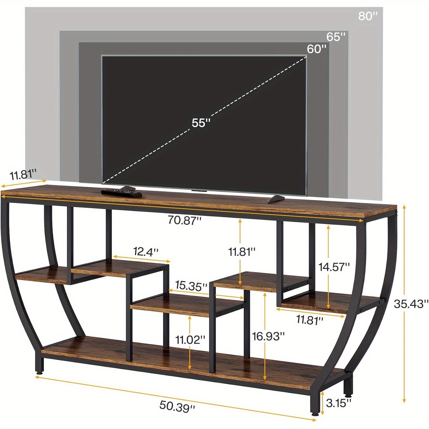70.9" Extra Long TV Stand for up to 80" TVs, Heavy-Duty Entertainment Center with Storage Shelves, Rustic Brown Media Console - Sturdy MDF & Metal Construction, Living Room, Bedroom, Home Theater Furniture - Easy Assembly, Tv Console for Living Room, Bed