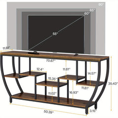 70.9" Extra Long TV Stand for up to 80" TVs, Heavy-Duty Entertainment Center with Storage Shelves, Rustic Brown Media Console - Sturdy MDF & Metal Construction, Living Room, Bedroom, Home Theater Furniture - Easy Assembly, Tv Console for Living Room, Bed