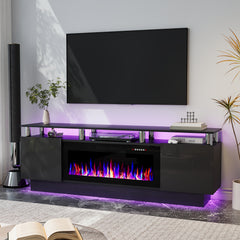 Fireplace TV Stand for Living Room, Entertainment Center with 36" Fireplace, Black Electric Fireplace TV Stand, Modern TV Stand Fireplace for TVs Up to 80", 70 Inch TV Stand with LED Light Strips