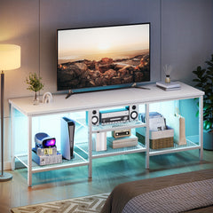 RGB Gaming TV Stand For Up To 75" TVs - Media Console With Open Storage Shelves, Modern Entertainment Center For Living Room, Perfect Gift For Thanksgiving And Christmas, White Elephant Gifts