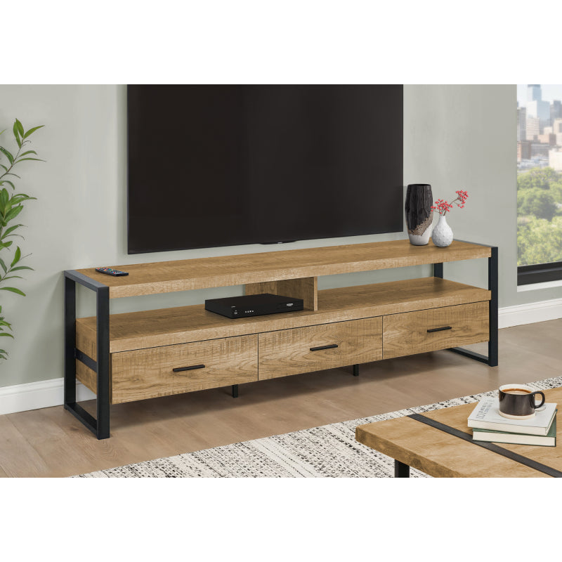 72 Inch Modern TV Stand with Storage Drawers & Console Table - Mango Wood-Look Media Entertainment Center Suitable for Living Room, Black Frame, Contemporary Furniture for Flat-Screen TVs, Assembly Required
