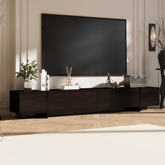 95.7'' W Modern TV Stand for Up to 100'' Tvs, TV Console with 4 Flip-Down Drawers, Media Storage Console Table Entertainment Center for Living Room, Brown