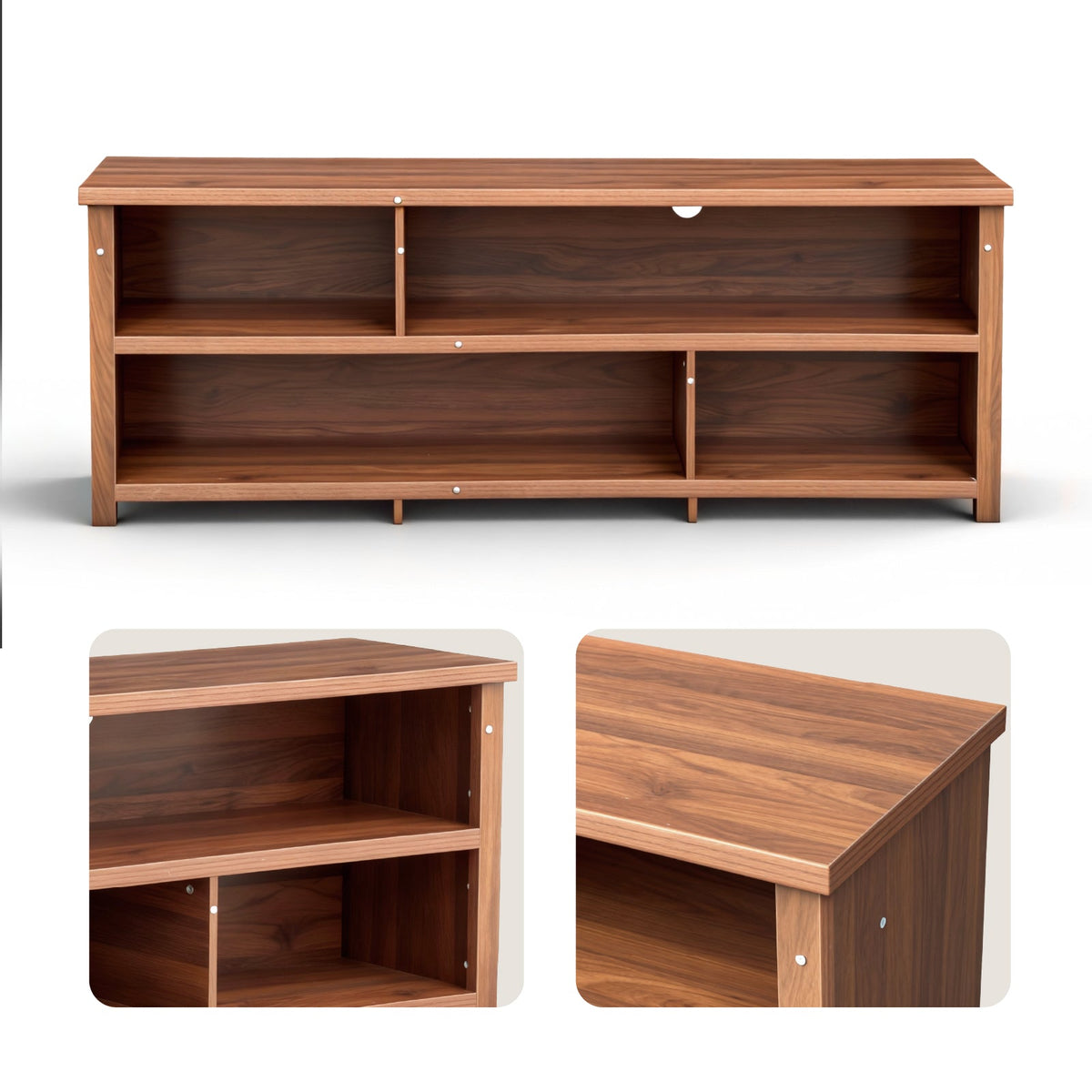 Dark Brown Particle Board TV Stand, 70.07"×15.75"×24.4" Double Layer Entertainment Center with Open Storage Shelves, Modern TV Console for Living Room & Bedroom