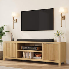 IDEALHOUSE Modern TV Stand for 80-inch TVs Suitable for Living Room & Bedroom, Natural Oak Media Cabinet with Adjustable Shelves, 2-Tier Storage Entertainment Center, Furniture for 80 Inch Screens