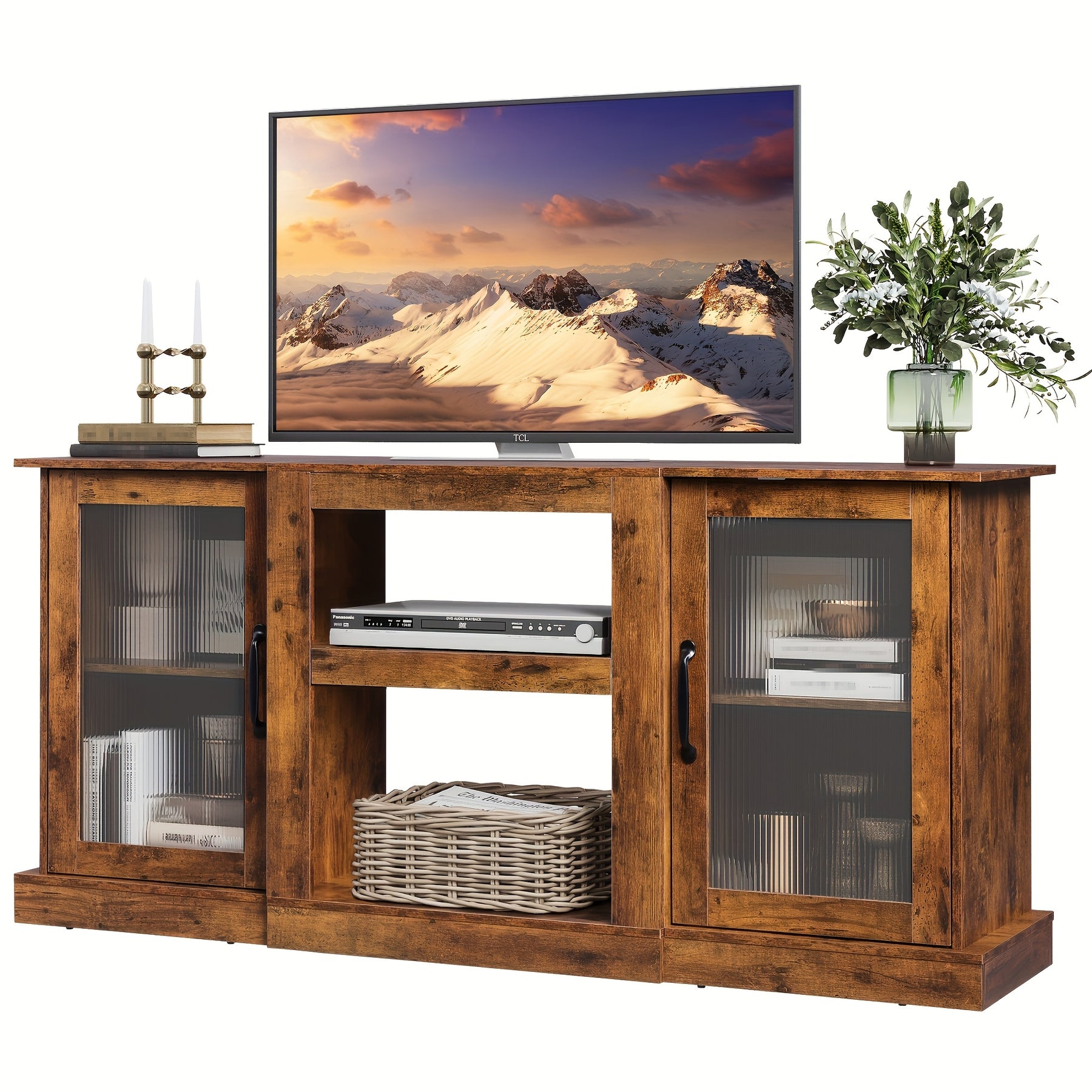 TV Stand For 65 Inch TV, Retro Entertainment Center With Storage And Open Shelves, TV Console For Living Room And Bedroom