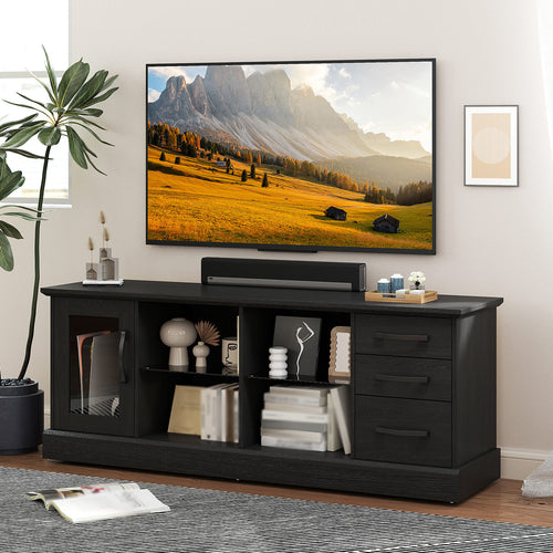 COSTWAY TV Stand Designed for 73-Inch Televisions, Featuring a 63-Inch Media Console Table Equipped with Three Drawers, Two Glass Shelves, And Cable Management Holes, Suitable for Living Rooms, Bedrooms, And Entryways, Available in Black And Gray