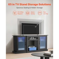 VEVOR TV Stand for 65 in TVs Farmhouse Entertainment Center with Light Strip Gray/Black