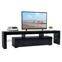 70.8 Inch Black TV Stand with RGB 16-Color LED Lights and USB Port - 2 Drawers Media Console, UV High-Gloss Density Board Top & Laminate Particle Board Cabinet, Entertainment Center for TVs Up to 75 Inches