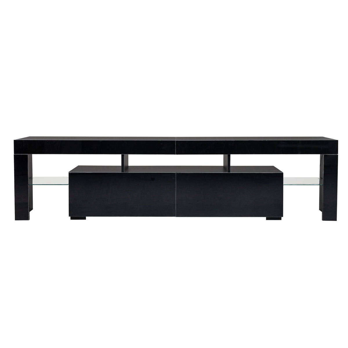 70.8 Inch Black TV Stand with RGB 16-Color LED Lights and USB Port - 2 Drawers Media Console, UV High-Gloss Density Board Top & Laminate Particle Board Cabinet, Entertainment Center for TVs Up to 75 Inches