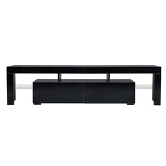 70.8 Inch Black TV Stand with RGB 16-Color LED Lights and USB Port - 2 Drawers Media Console, UV High-Gloss Density Board Top & Laminate Particle Board Cabinet, Entertainment Center for TVs Up to 75 Inches