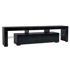 70.8 Inch Black TV Stand with RGB 16-Color LED Lights and USB Port - 2 Drawers Media Console, UV High-Gloss Density Board Top & Laminate Particle Board Cabinet, Entertainment Center for TVs Up to 75 Inches