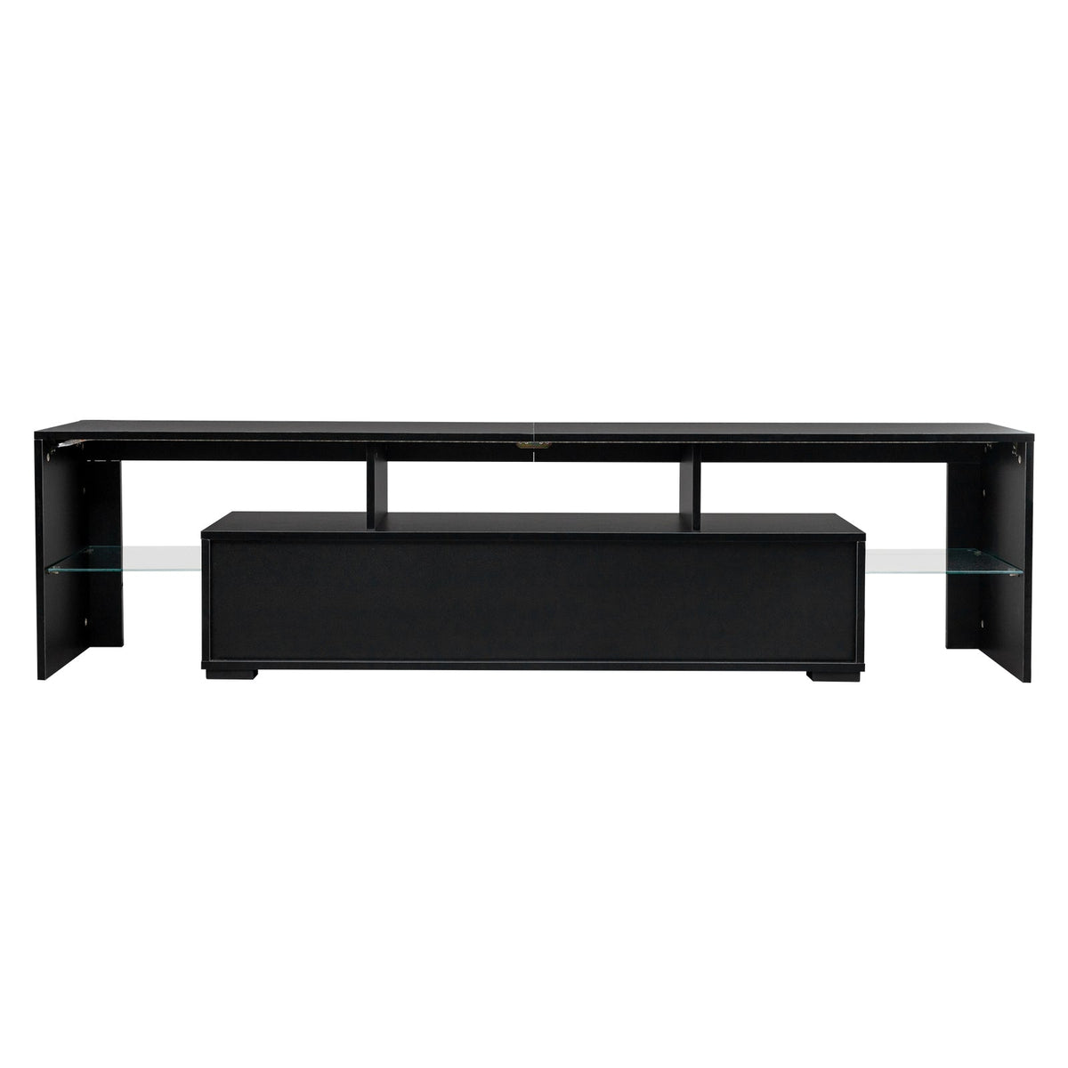 70.8 Inch Black TV Stand with RGB 16-Color LED Lights and USB Port - 2 Drawers Media Console, UV High-Gloss Density Board Top & Laminate Particle Board Cabinet, Entertainment Center for TVs Up to 75 Inches