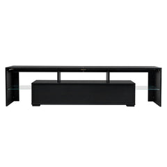 70.8 Inch Black TV Stand with RGB 16-Color LED Lights and USB Port - 2 Drawers Media Console, UV High-Gloss Density Board Top & Laminate Particle Board Cabinet, Entertainment Center for TVs Up to 75 Inches