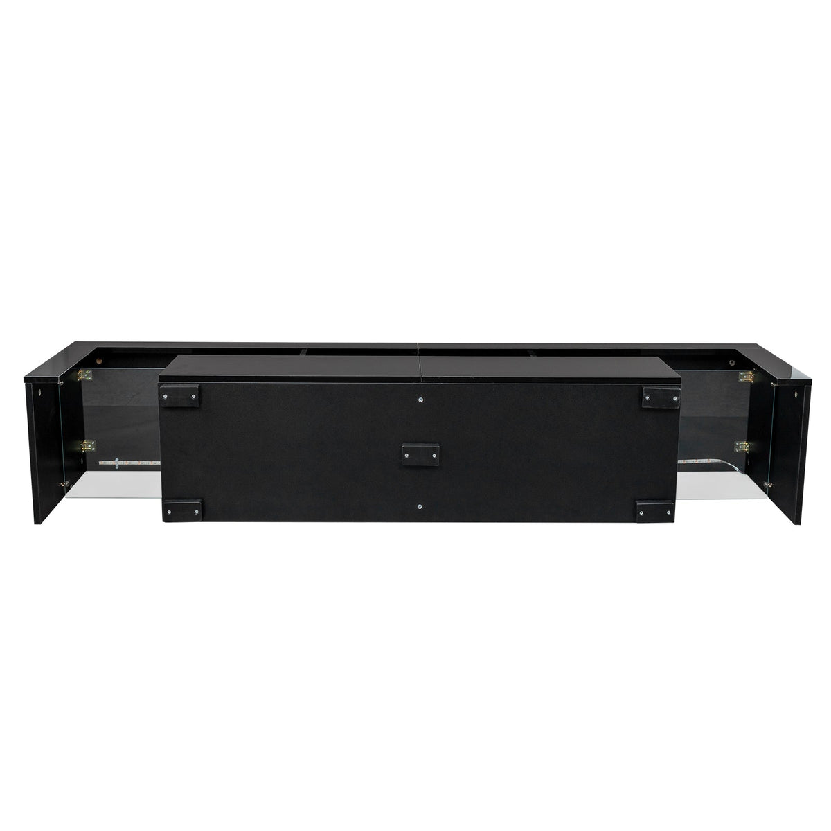 70.8 Inch Black TV Stand with RGB 16-Color LED Lights and USB Port - 2 Drawers Media Console, UV High-Gloss Density Board Top & Laminate Particle Board Cabinet, Entertainment Center for TVs Up to 75 Inches