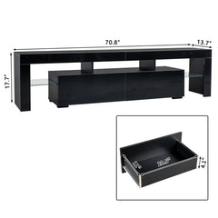 70.8 Inch Black TV Stand with RGB 16-Color LED Lights and USB Port - 2 Drawers Media Console, UV High-Gloss Density Board Top & Laminate Particle Board Cabinet, Entertainment Center for TVs Up to 75 Inches