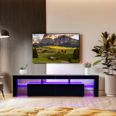 70.8 Inch Black TV Stand with RGB 16-Color LED Lights and USB Port - 2 Drawers Media Console, UV High-Gloss Density Board Top & Laminate Particle Board Cabinet, Entertainment Center for TVs Up to 75 Inches