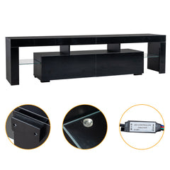70.8 Inch Black TV Stand with RGB 16-Color LED Lights and USB Port - 2 Drawers Media Console, UV High-Gloss Density Board Top & Laminate Particle Board Cabinet, Entertainment Center for TVs Up to 75 Inches