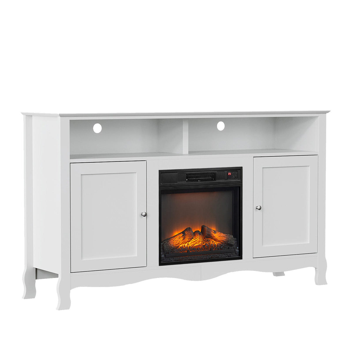 58" White French Style Fireplace TV Stand with Curved Legs for 18" Insert