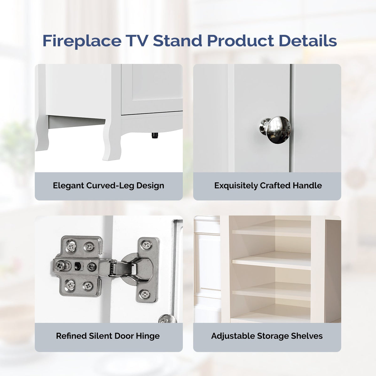 58" White French Style Fireplace TV Stand with Curved Legs for 18" Insert