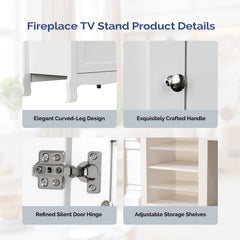 58" White French Style Fireplace TV Stand with Curved Legs for 18" Insert