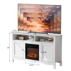 58" White French Style Fireplace TV Stand with Curved Legs for 18" Insert
