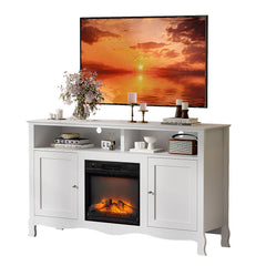 58" White French Style Fireplace TV Stand with Curved Legs for 18" Insert