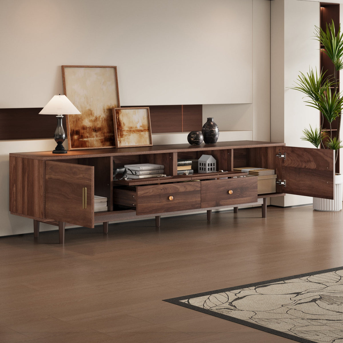 76" TV Stand with Drawers for Living Room/Bedroom, Modern Chic Entertainment Center for TVs Up to 85 inches, Entertainment Center with Storage--Not support self-pick up