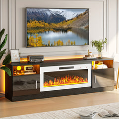 Fireplace Tv Stand with 36 Inch Fireplace Up to 80" TVs, LED Light Entertainment Center And Storage, 70" Modern Wood Media TV Console with Highlight Cabinet for Living Room