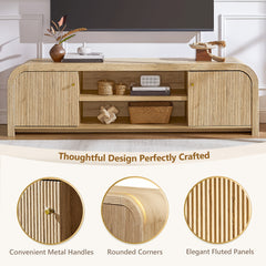 70" Fluted Rounded TV Stand for Tvs Up to 80", Curved Wooden Media Console with Soft Close Cabinet Doors & Adjustable Storage Shelves, Modern Farmhouse Entertainment Center for Living Room