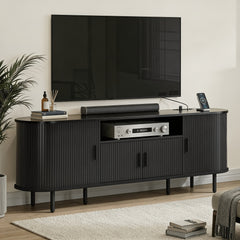 Modern 69" TV Stand with Sliding Door Storage Cabinet & Power Outlet - Entertainment Center Suitable for TVs Up to 80", Adjustable Shelves, Plug, Assembly Required for Media Room, Theater, Furniture