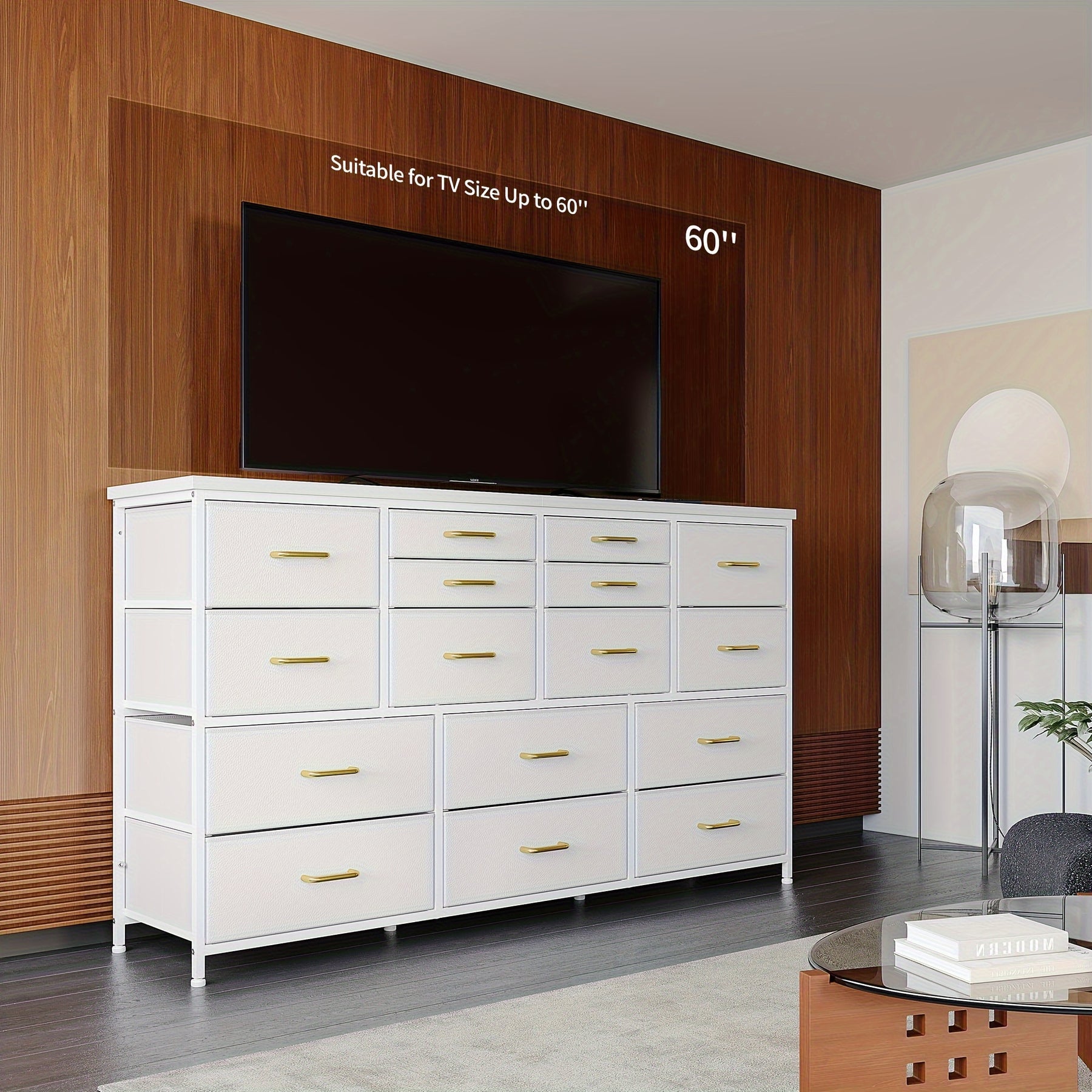 TV Stand Dresser with Power Outlet And USB White Dresser for Bedroom with 16 Drawers TV Stands for Living Room TV Stand with Storage for Bedroom, Media TV Console Table 51.1"W X 11.8"D X 34.8"H