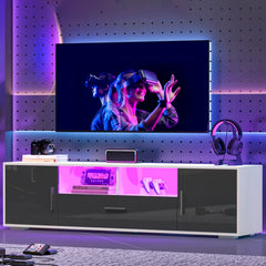 High Gloss LED TV Stand for 55/65/75 Inch TV, Modern 75 Inch TV Console Table, Mirrored Entertainment Center with Storage Drawers And Lights for Living Room Gaming Room And Bedroom, White Or Gray