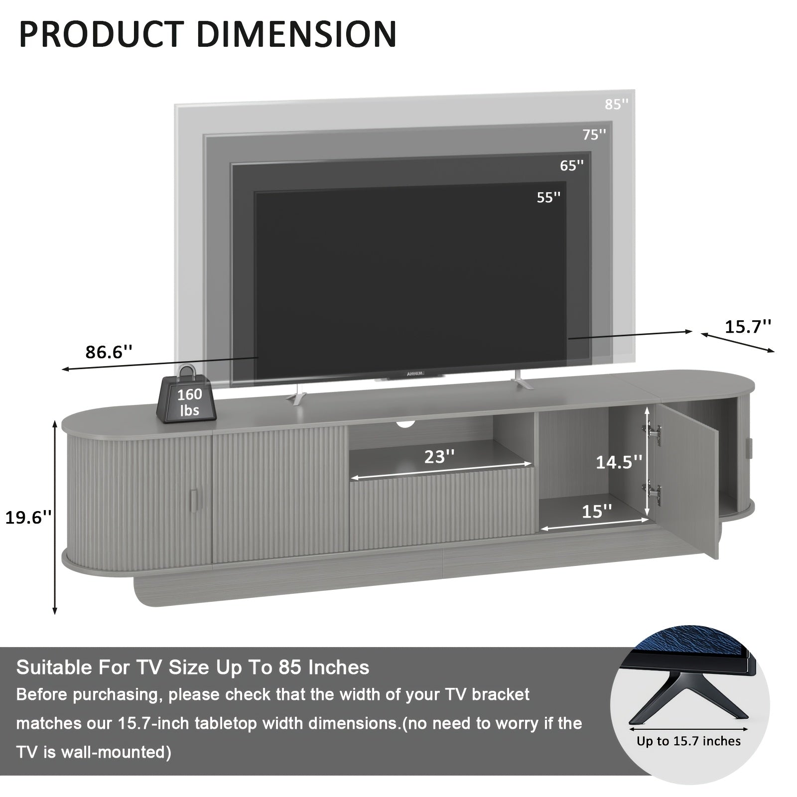 86.6" Curved TV Stand for 65/75/85 Inch Tvs, Media Console with Sliding Doors, Entertainment Center with Storage And Drawers, Mid-Century Modern TV Consoles for Living Room, Bedroom, White, Natural, Gray, Walnut