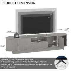 86.6" Curved TV Stand for 65/75/85 Inch Tvs, Media Console with Sliding Doors, Entertainment Center with Storage And Drawers, Mid-Century Modern TV Consoles for Living Room, Bedroom, White, Natural, Gray, Walnut