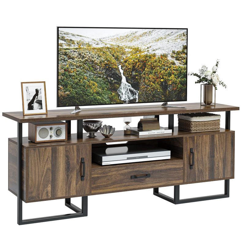 IDEALHOUSE TV Stand for 65 Inch TV, Farmhouse Entertainment Center with Storage Cabinets, Drawer & Open Shelves, TV Console Table for Living Room, Bedroom