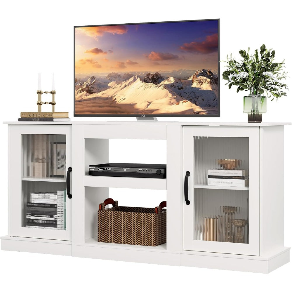 Industrial TV Stand for 65-Inch Screens, Durable Media Console, TV Console Cabinet with Storage, Entertainment Center with Cabinet And Open Shelves for Living Room, Bedroom