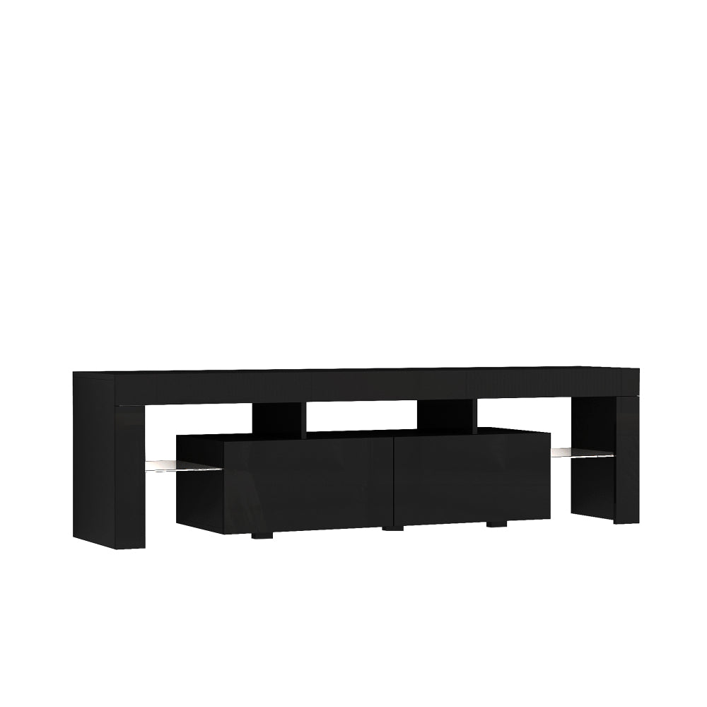 Modern High Gloss TV Stand for TVs up to 65'' | TV Console with Storage Cabinets for Living Room, Black, Hardwood and Metal Material