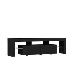 Modern High Gloss TV Stand for TVs up to 65'' | TV Console with Storage Cabinets for Living Room, Black, Hardwood and Metal Material