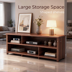 Dark Brown Particle Board TV Stand, 70.07"×15.75"×24.4" Double Layer Entertainment Center with Open Storage Shelves, Modern TV Console for Living Room & Bedroom