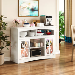 Retro TV Stand, Country Style TV Cabinet with Adjustable Shelves, Glass Doors, Multimedia Storage for Living Room, Bedroom, Kitchen, White
