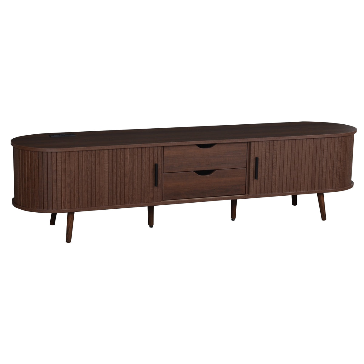 70 Inch Mid Century Modern TV Stand, TV Stand for 80 Inch TV, TV Stand with Tambour Doors, Drawers and Power Outlet, TV Consoles for Living Room, Bedroom